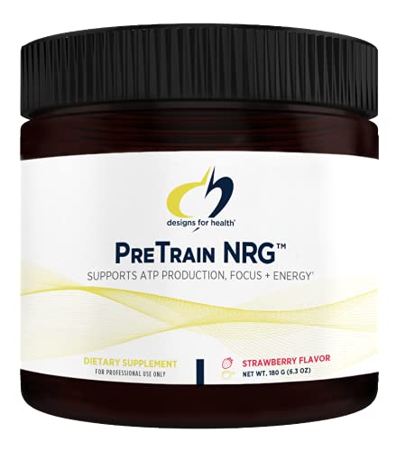 Designs for Health PreTrain NRG Drink Mix - Pre-Workout Powder with Creatine + Green Coffee - Supports Focus, Power + Mental Energy in Athletes - None-GMO, Strawberry Flavor (20 Servings / 180g)