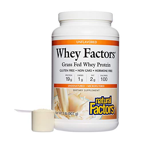 Whey Factors by Natural Factors, Grass Fed Whey Protein Concentrate, Aids Muscle Development and Immune Health, Unflavored, 2 lbs (34 servings)