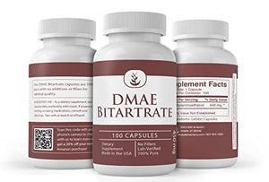DMAE Bitartrate Capsules (100 Capsules), Increases Acetylcholine, Regulates Brain Function, Lab Tested
