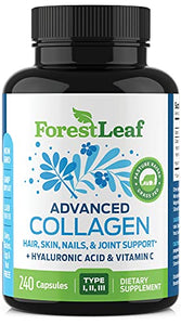 Advanced Collagen Supplement, Type 1, 2 and 3 with Hyaluronic Acid and Vitamin C - Anti Aging Joint Formula - Boosts Hair, Nails and Skin Health - Capsules - by ForestLeaf (240 Capsules)