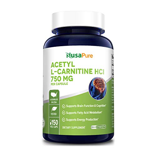 Acetyl L-Carnitine 750mg Per Caps 150 Veggie Capsules (Non-GMO & Gluten Free) High Potency Acetyl L Carnitine HCL (ALCAR) Supplement Pills