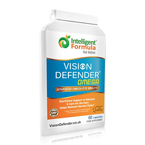 VISION DEFENDER OMEGA Eye Supplement: Care and Relief for Dry Eyes, Improve Eye Health- High Strength 1000mg Pure Omega-3 Fish Oil (400mg EPA, 200mg DHA per capsule)+Vitamin E (60 Softgels) Made in UK