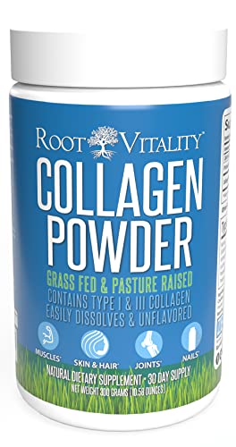 Root Vitality Collagen Powder, Collagen Peptides, Grass Fed, Premium Quality Collagen Protein, Pasture Raised, Easily Dissolves, Keto & Paleo Friendly, Non-GMO, 300 Grams