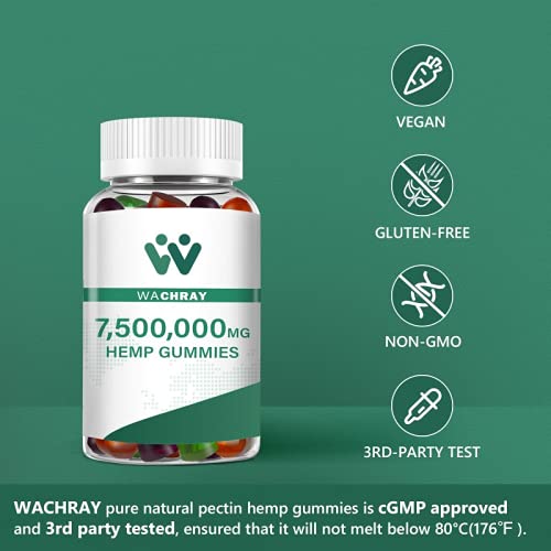 Wachray Hemp Gummies 7,500,000 MG Extract Strength Cbdmd Oil Gummies for Pain & Anxiety Cbdfx CBS CDB Inflammation & Stress Relief Better Sleep - Low Sugar Zero CBD Oil 160 Counts (2 Pack)