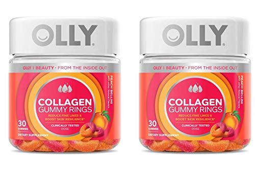 Olly Collagen Gummy Rings! 30 Gummies Peach Peach Bellini Flavor! Formulated with Bioactive Collagen Peptides! Reduce Fine Lines and Boost Skin Resilience! Choose Your Pack! (2 Pack)