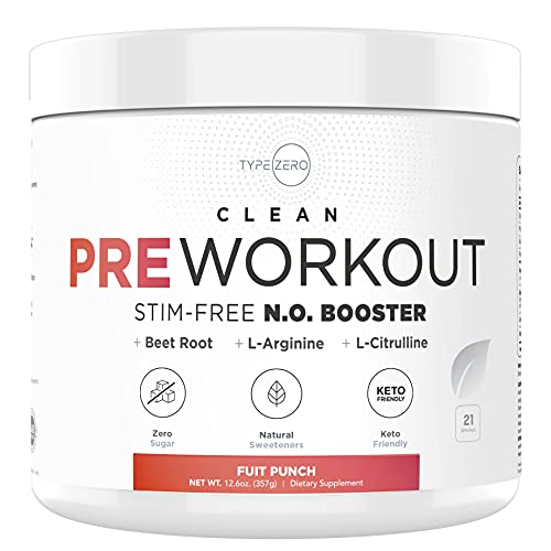 Ultra Clean Stim Free Pump Pre Workout + Nitric Oxide Booster (Fruit Punch) Beetroot, 7G Arginine Citrulline Malate, Betaine, Beta A, ACV+ - Sugar/Caffeine Free Natural Non Stim Preworkout Men & Women