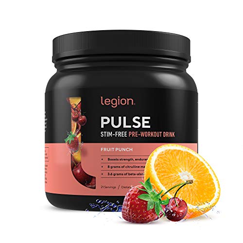 Legion Pulse, Best Caffeine Free Natural Pre Workout Supplement for Women and Men – Powerful Nitric Oxide Booster, Non Stimulant w/Beta Alanine, Citrulline and Alpha GPC, (Caffeine Free Fruit Punch)