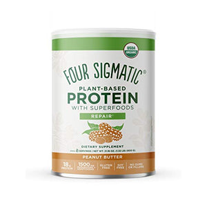 FOUR SIGMATIC Superfood Organic Plant-Based Protein with Chaga Mushroom & Ashwagandha, Canister, Peanut Butter, 1.32 Pound (Pack of 1), 21.16 Oz