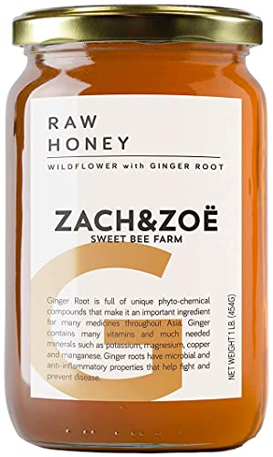 Unfiltered Raw Honey by Zach & Zoe Sweet Bee Farm – Pure Farm Raised Honey Packed with Powerful Anti-oxidants, Amino Acids, Enzymes, and Vitamins! (Ginger -16oz)