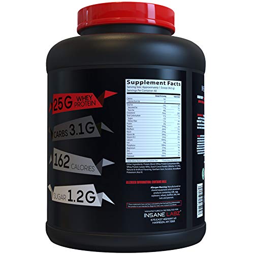 Insane Labz Insane Whey,100% Muscle Building Whey Isolate Protein, Post Workout, BCAA Amino Profile, Mass Gainer,Meal Replacement,Kosher and Halal Approved, 5lbs, 60 Srvgs, Chocolate