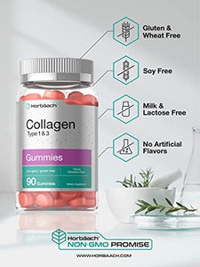 Hydrolyzed Collagen Gummies | 90 Count | Strawberry Flavored Gummy Supplement | Type 1 and 3 | Non-GMO, Gluten Free | by Horbaach