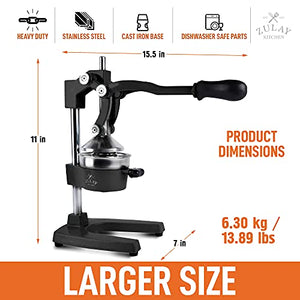 Zulay Professional Citrus Juicer - Manual Citrus Press and Orange Squeezer - Metal Lemon Squeezer - Premium Quality Heavy Duty Manual Orange Juicer and Lime Squeezer Press Stand, Black