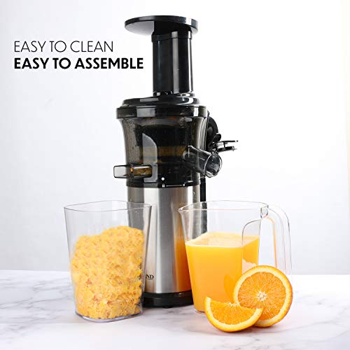 Small Cold Press Juicer With 16 oz Plastic Juice Bottles With White Caps And Juicing Recipe Book, Includes Funnel And Brush