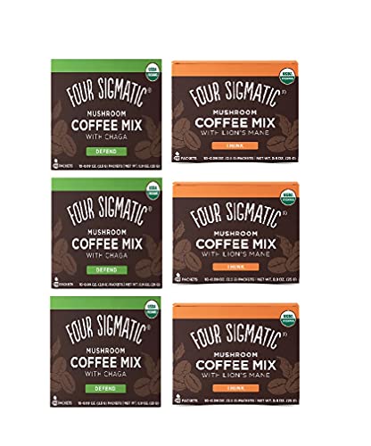 Four Sigmatic Mushroom Coffee Mix Pack of 6 - Lion's Mane and Chaga & Cordyceps and Chaga