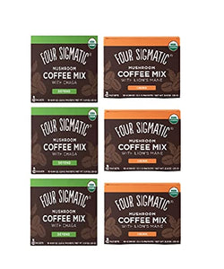 Four Sigmatic Mushroom Coffee Mix Pack of 6 - Lion's Mane and Chaga & Cordyceps and Chaga