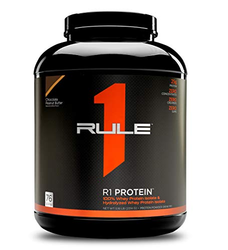 Rule One Proteins, R1 Protein - Chocolate Peanut Butter, 25g Fast-Acting, Super-Pure 100% Isolate and Hydrolysate Protein Powder with 6g BCAAs for Muscle Growth and Recovery, 5 Pounds, 76 Servings