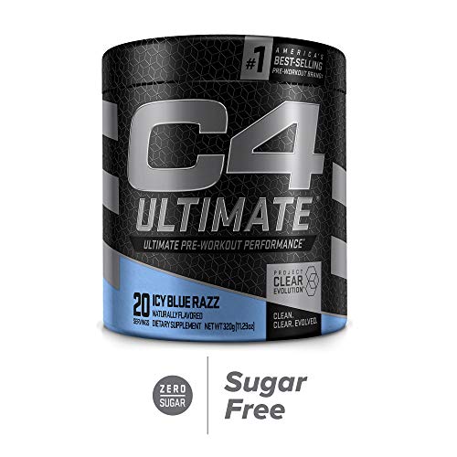 C4 Ultimate Pre Workout Powder ICY Blue Razz - Sugar Free Preworkout Energy Supplement for Men & Women - 300mg Caffeine + 3.2g Beta Alanine + 2 Patented Creatines - 20 Servings