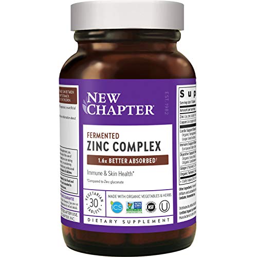 Zinc Supplement, New Chapter Fermented Zinc Complex, ONE Daily for Immune Support + Skin Health + Non-GMO Ingredients, Easy to Swallow & Digest, 30 Count