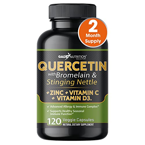 Quercetin with Vitamin C and Zinc - Nettle Quercetin - Quercetin 500mg - Quercetin with Bromelain - Zinc Quercetin + Vitamin D3 - 120 Veggie Caps - Quercetin Supplements Non-GMO, Gluten-Free, Vegan