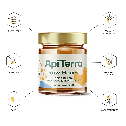 ApiTerra - Raw Honey with Propolis, Bee Pollen & Royal Jelly , 11oz (pack of 3)