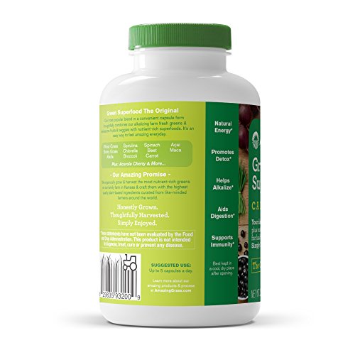 Amazing Grass Greens Blend Superfood Capsules: Super Greens with Spirulina, Chlorella, Beet Root Powder, Digestive Enzymes & Probiotics, 150 Capsules (Packaging May Vary)