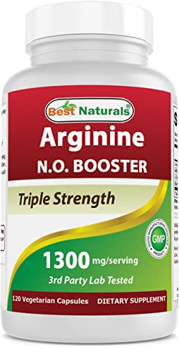 Best Naturals L-Arginine NO Booster Triple Strength 1300 mg Serving 120 Veg Capsules (120 Count (Pack of 1))