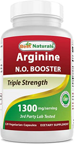 Best Naturals L-Arginine NO Booster Triple Strength 1300 mg Serving 120 Veg Capsules (120 Count (Pack of 1))