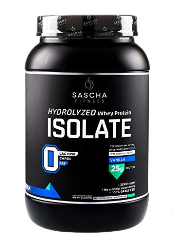 Sascha Fitness Hydrolyzed Whey Protein Isolate,100% Grass-Fed (2 Pounds, Vanilla)