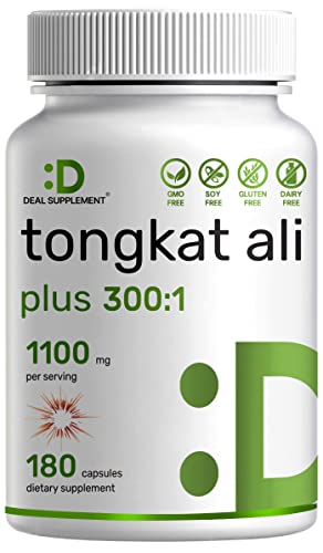 Tongkat Ali Extract 300:1 Enhanced with Horny Goat, 1100mg Per Serving, 180 Capsules, 2-1 Formula, Indonesia Origin Eurycoma Longifolia (Longjack), Max Strength Tongkat Ali for Men