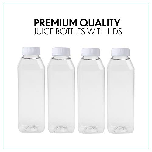 Small Cold Press Juicer With 16 oz Plastic Juice Bottles With White Caps And Juicing Recipe Book, Includes Funnel And Brush