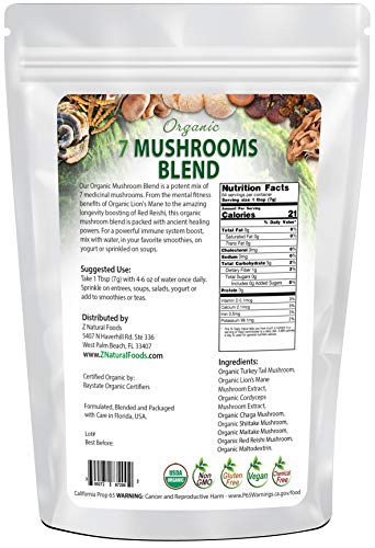 Organic 7 Mushroom Supplement for Immune Support - Lion’s Mane + Cordyceps + Chaga + Red Reishi + Shiitake + Maitake + Turkey Tail - Superfood Powder Blend for Coffee Tea, Non GMO, Gluten Free, 1 lb