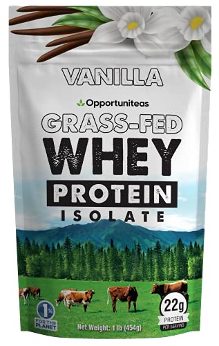 Vanilla Whey Protein Powder - Grass Fed Whey Isolate + Real Sugar & Vanilla Flavor - Perfect for Shakes, Smoothies, Drinks, Cooking & Baking - Non GMO & Gluten Free - 1 lb