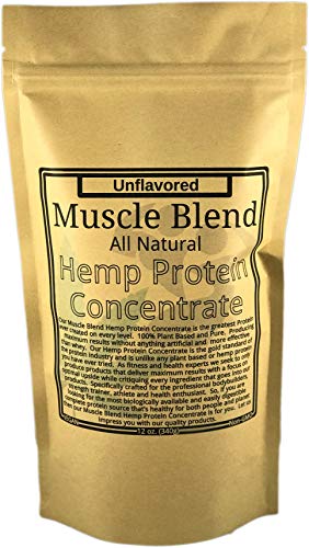 Hemp Protein Concentrate Powder, Raw Vegan, 100% Pure Unflavored, USA, Muscle Blend, 12 oz Pouch