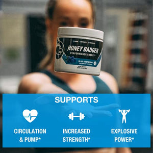 Honey Badger Pre Workout Powder | Vegan Keto Blue Raspberry Preworkout | Natural Energy for Men & Women | Beta Alanine, Caffeine & Vitamin C for Immune Support | Sugar Free & Paleo | 30 Servings