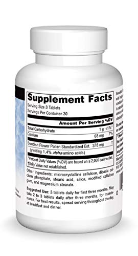 Source Naturals Swedish Flower Pollen Extract Supplement, Supports Prostate Function and Healthy Urine Flow - 90 Tablets