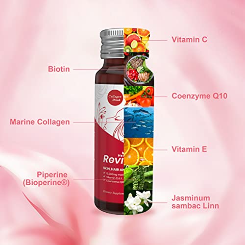 Heivy Liquid Collagen Supplement, Collagen Drink, Collagen Peptides, Hydrolyzed Marine Collagen,Glowing Hair Skin and Nails,10,000mg Marine Collagen,with Jasmine Extract Coenzyme Q10 Piperine, 1 Box