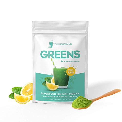 Your Healthy Mix Greens Superfood Powder with Matcha & Probiotics,Greens Powder with Mixed Veggies,Spirulina, Spinach, Wheatgrass, Kale, Smoothie Mix, Citrus Flavor