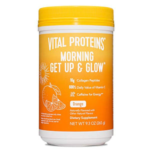Vital Proteins Morning Get Up and Glow Collagen Peptides Powder Supplement, 90mg of Caffeine for Energy Plus Vitamin C, Biotin and Hyaluronic Acid - 9.3oz, Orange