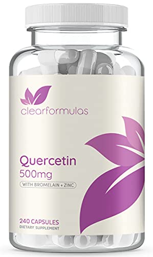 Clear Formulas Quercetin 500mg with Bromelain and Zinc Supplement - 240 Capsules - Quercetin Dihydrate to Support Immune Health and Cardiovascular