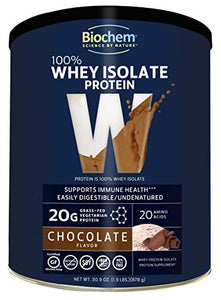 Biochem 100% Whey Isolate Protein - Chocolate - 30.9 oz - Pre & Post Workout - Meal Replacement - Keto-Friendly - 20g of Protein - Easily Digestible - Refreshing Taste - Easy to Mix