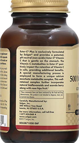 Solgar Ester-C Plus 500 mg Vitamin C (Ascorbate Complex) - Gentle & Non Acidic - Antioxidant & Immune Support - 100 Vegetable Capsules (100 Servings)