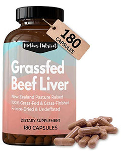 Beef Liver Capsules, 100% Grassfed New Zealand Dessicated Liver. Freeze-Dried and Undefatted. 180 Count, 45-Day Supply, Maximum Strength 3,000 Milligrams. Rich in Vitamins A and B12, Iron, Protein