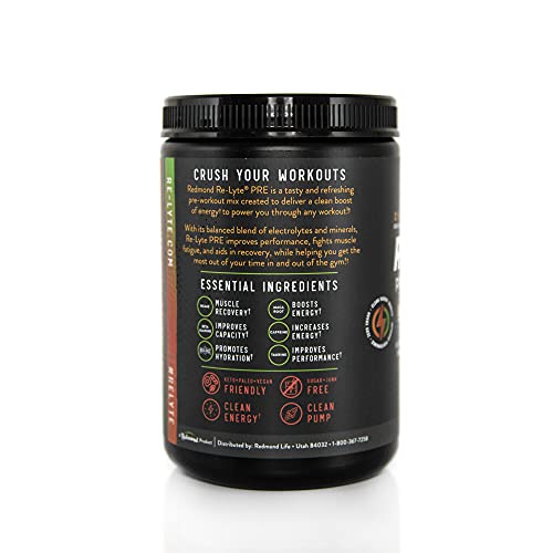 REDMOND Re-Lyte Pre-Workout Drink Mix, Peach Mango, 15.87oz