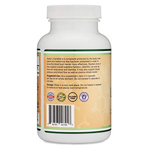 Acetyl L Carnitine (150 Capsules, 75 Day Supply) 1,000mg ALCAR for Brain Function Support, Memory, Attention, and Stamina - Made and Tested in The USA by Double Wood Supplements