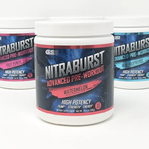 Giant Sports International NITRABURST Pre Workout Powder, Increase Blood Flow, Boosts Strength and Energy, Improve Exercise Performance, Creatine Free (Watermelon, 30 Servings)