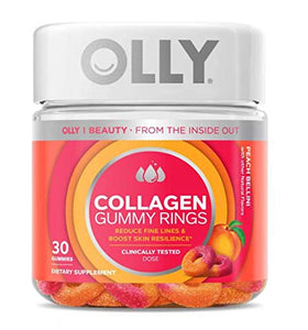 Olly Collagen Gummy Rings! 30 Gummies Peach Peach Bellini Flavor! Formulated with Bioactive Collagen Peptides! Reduce Fine Lines and Boost Skin Resilience! Choose Your Pack! (2 Pack)