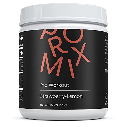 Promix Nutrition Vegan Pre-Workout Powder with Beta Alanine, Taurine & Tyrosine, Strawberry Lemonade, 40 Servings