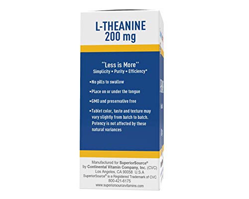 Superior Source L-Theanine 200 mg, Under The Tongue Quick Dissolve Sublingual Tablets, 100 Ct, Promotes Relaxation & Facilities Restful Sleep, Non-GMO