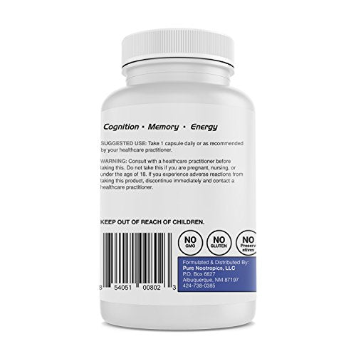 Pure Nootropics - Acetyl L-Carnitine (ALCAR) 500 mg Capsules (60 Veg Cap) | Neuroprotective Supplement & Memory Support | in House & Rigorous 3rd Party Testing for Higher Purity & Potency