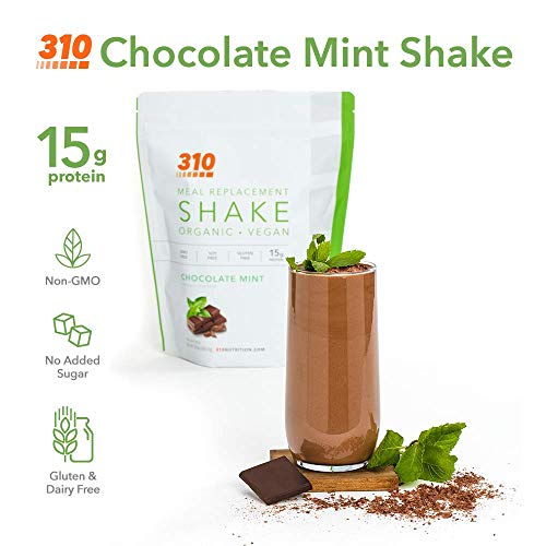 Vegan Organic Plant Protein Powder and Meal Replacement Shake - By 310 Nutrition - Gluten, Dairy and Soy Free - 0g of Sugar | Keto and Paleo Friendly… (Chocolate Mint, 28 Servings)